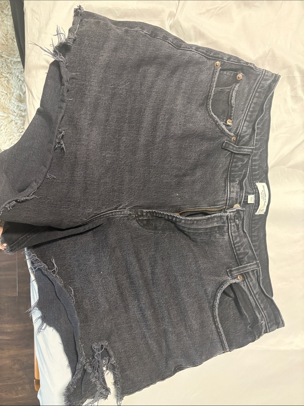 Abercrombie & Fitch Black Frayed High-Waist Denim Shorts